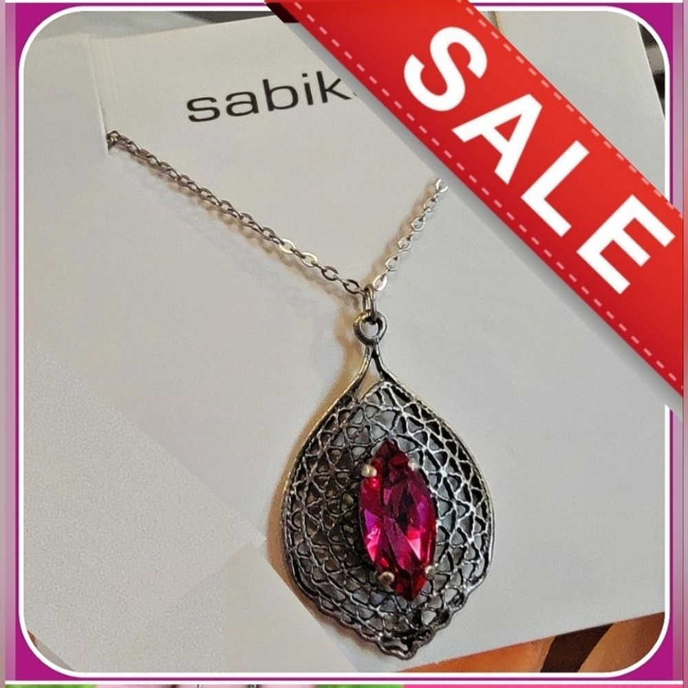 #Sabika Summer 2022 Open Sea Coral Reef Filigree Marquis Necklace Antique Silver
